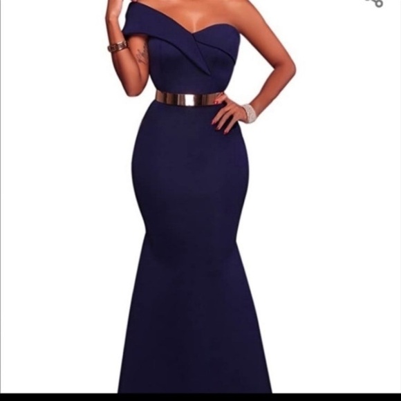 Dresses & Skirts - One Shoulder Navy Floorlength Dress